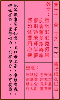 关帝灵签 第32签：下下 卢杞阴司口舌