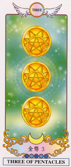 希腊精灵塔罗牌 - Grecian Eudaemon Tarot - 钱币三 - Three Of Pentacles