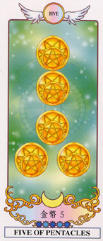 希腊精灵塔罗牌 - Grecian Eudaemon Tarot - 钱币五 - Five Of Pentacles