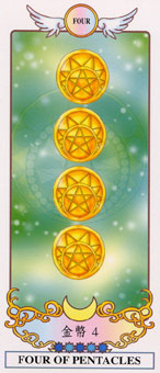 希腊精灵塔罗牌 - Grecian Eudaemon Tarot - 钱币四 - Four Of Pentacles