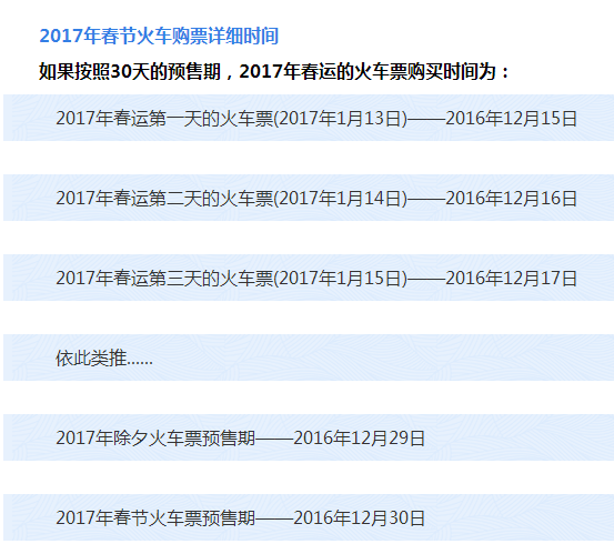 2017年春节火车购票详细时间