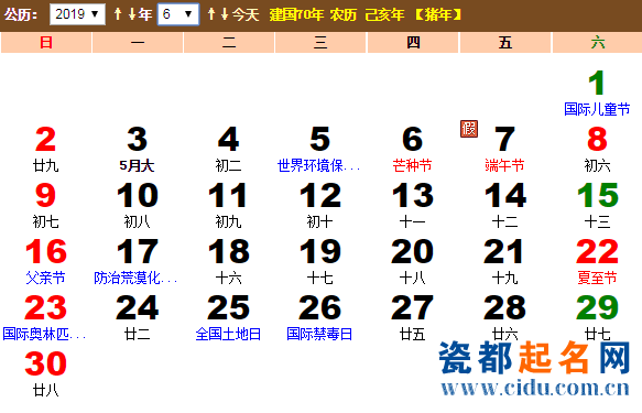 2019年农历阳历表 2019年曰历带农历